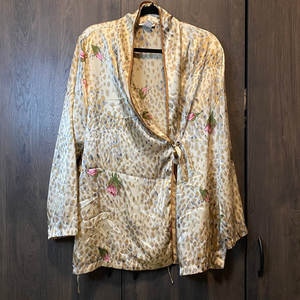 Ivy & Annabelle Intimates Cheetah Rose Satin Pajama Pants Gold Pink Large